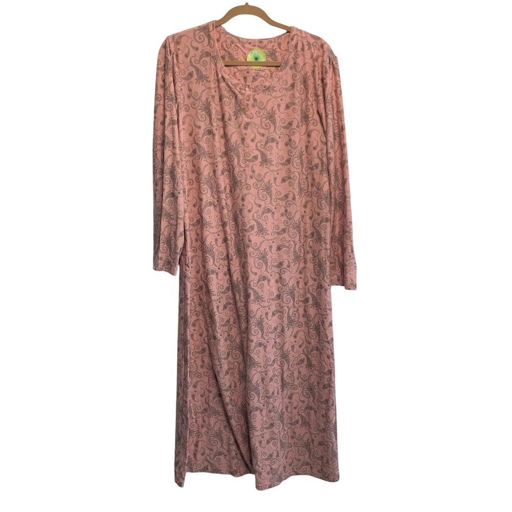 White Orchid Nightgown Medium Pink Paisley Long Sleeve Grandmacore Modest Cozy